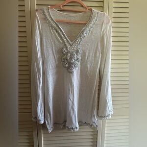 Beautiful Beaded/Braided INC International Concepts White Long Sleeve Tunic.
